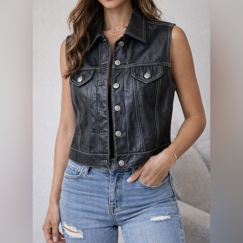 BB DAKOTA Black Leather Motorcycle Vest